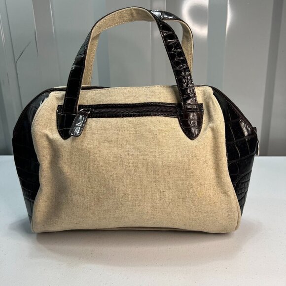 Pantera International Corp Bowling Tote Bag Shoulder Beige Canvas Brown Leather - Picture 5 of 14